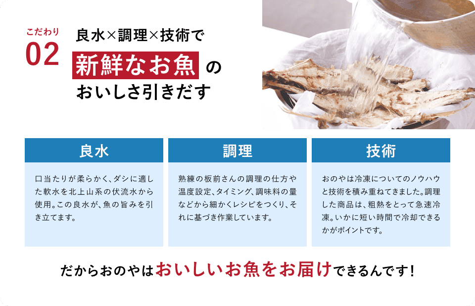こだわり02 新鮮なお魚を、手間暇を惜しまずていねいに調理