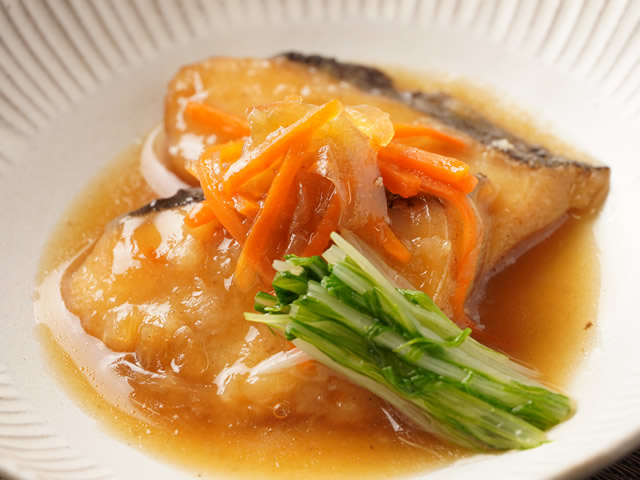 マダラの野菜あんかけ（水菜添え）